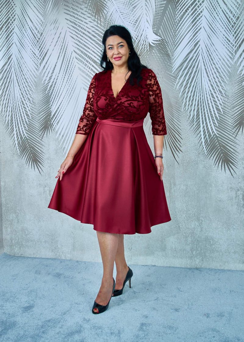 Rochie de ocazie din tafta si broderie catifea visinie Viviana