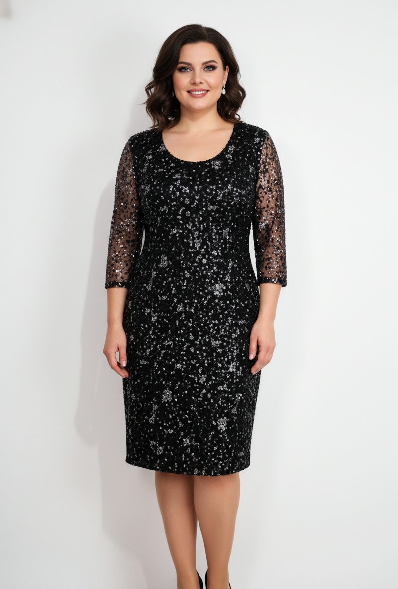 Rochie de ocazie conica neagra cu tulle-gliter gri Mussette