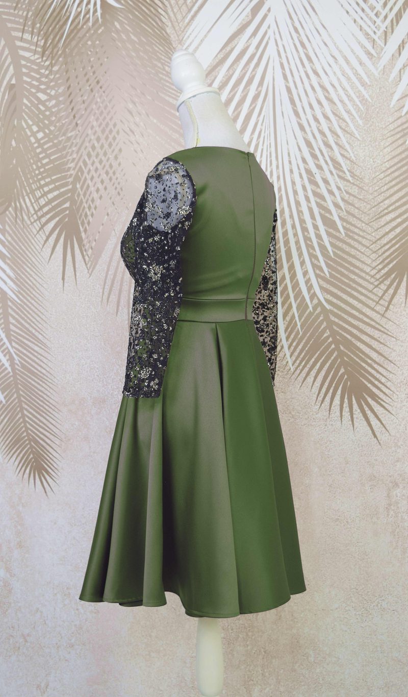 Rochie de ocazie din tafta kaki cu tulle cu gliter Noelia
