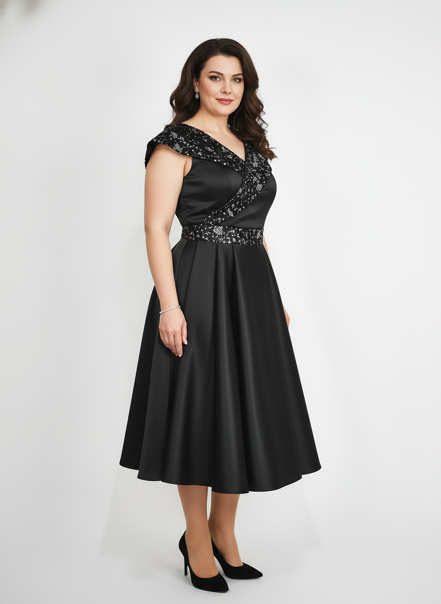 Rochie de ocazia din tafta neagra cu tulle cu gliter gri Victoria