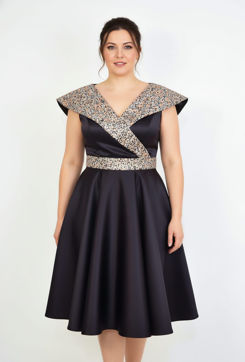 Rochie de ocazie din tafta neagra cu tulle cu gliter Victoria2