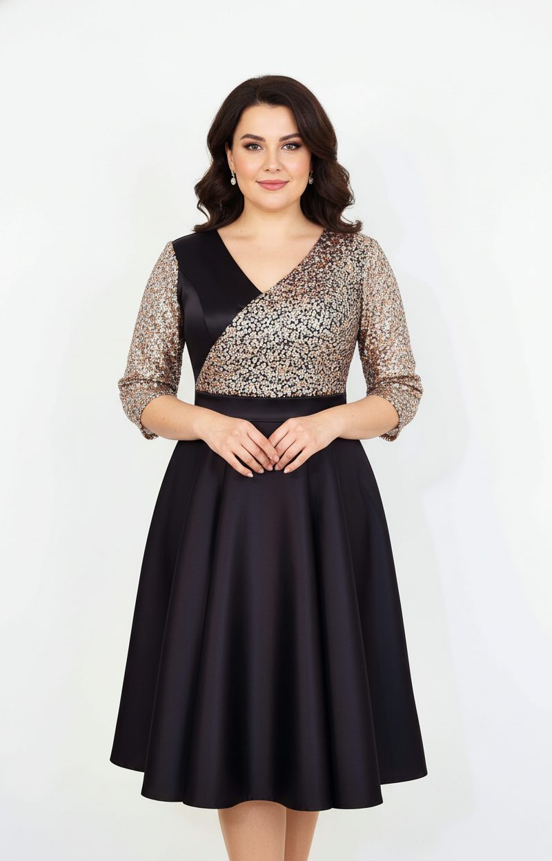 Rochie de ocazie din tafta neagra cu tulle cu gliter Noelia