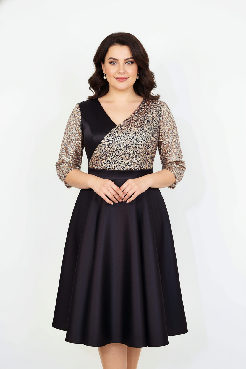 Rochie de ocazie din tafta neagra cu tulle cu gliter Noelia