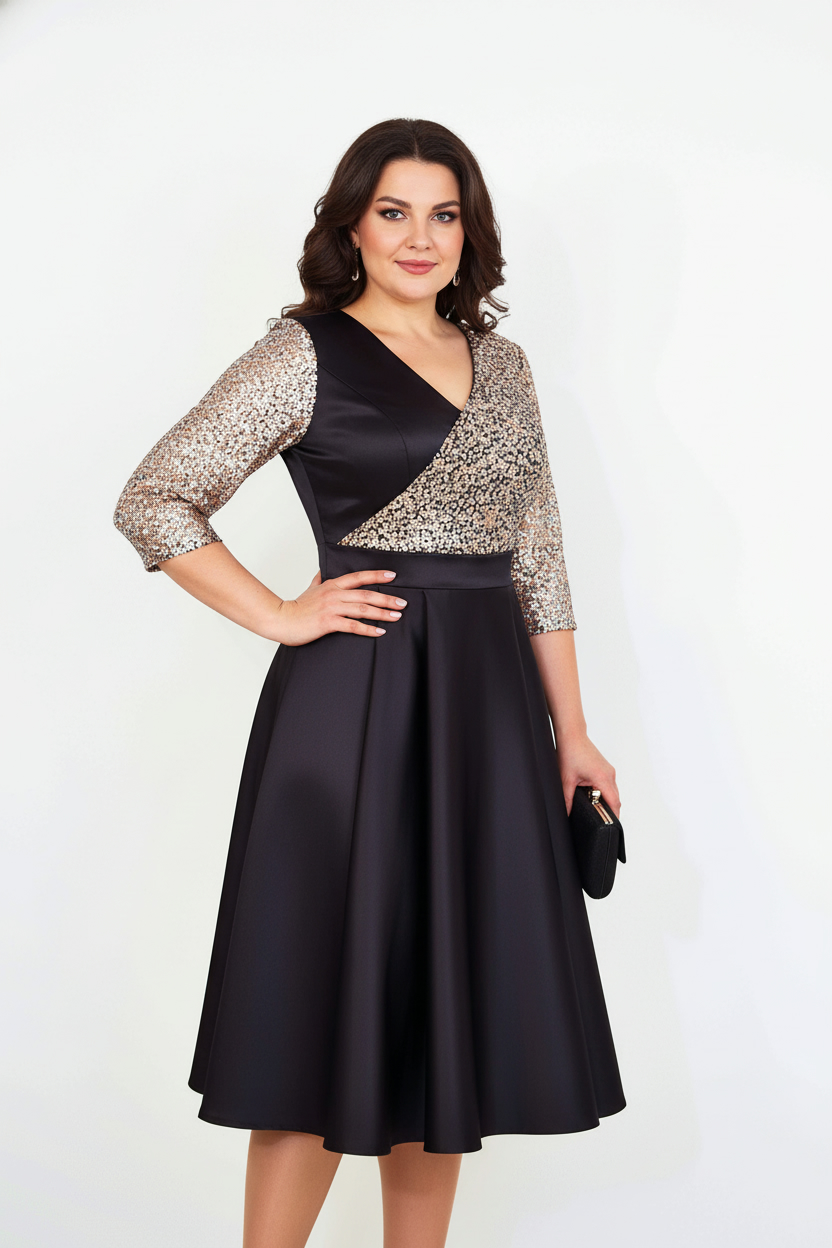 Rochie de ocazie din tafta neagra cu tulle cu gliter Noelia