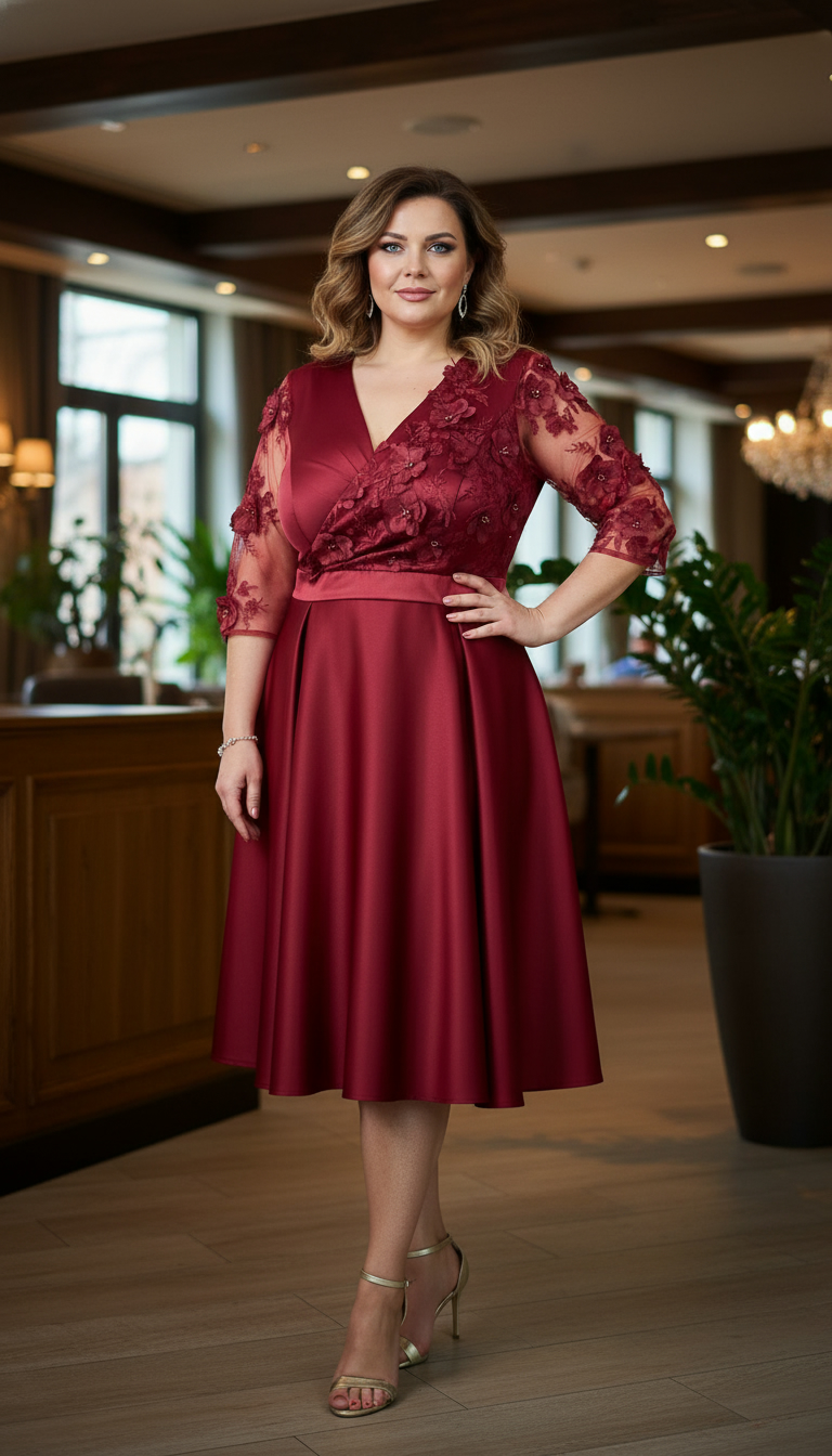 Rochie de ocazie din tafta visinie si broderie 3D Scarlett