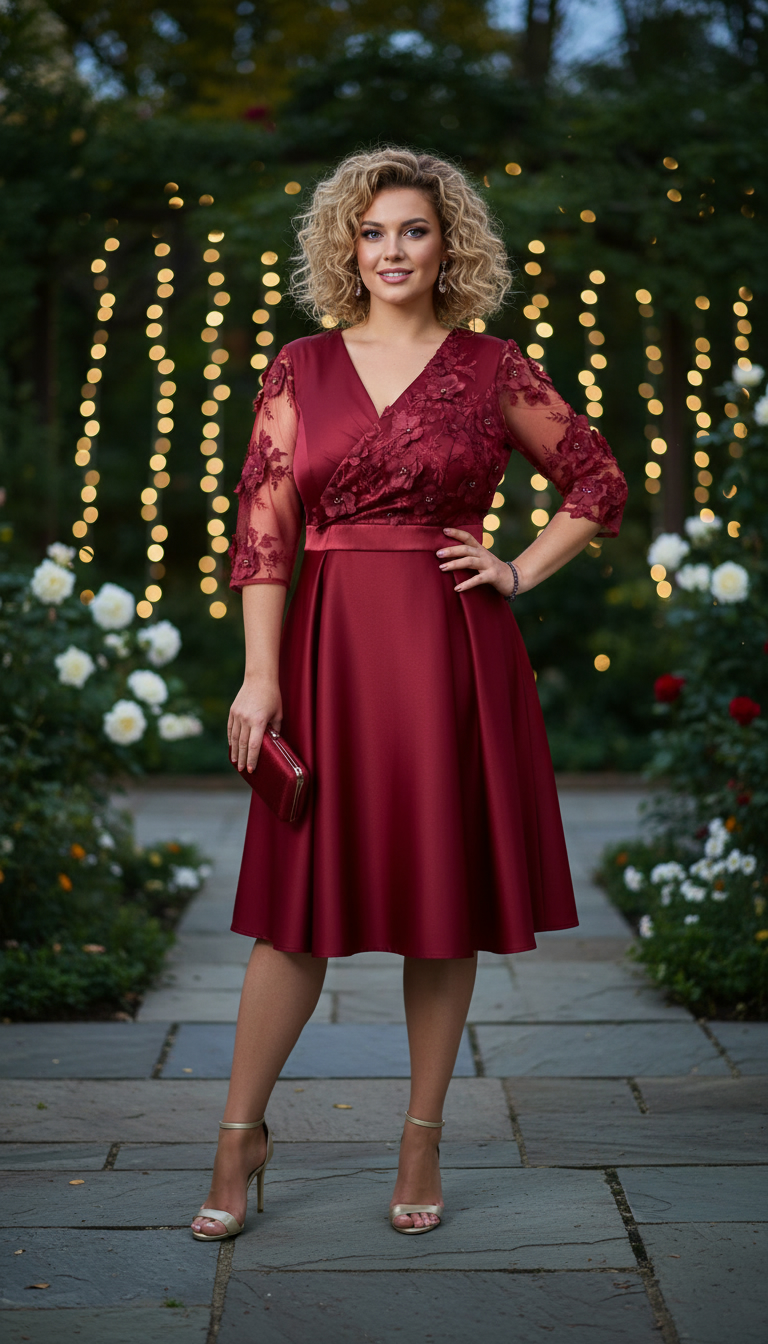 Rochie de ocazie din tafta visinie si broderie 3D Scarlett