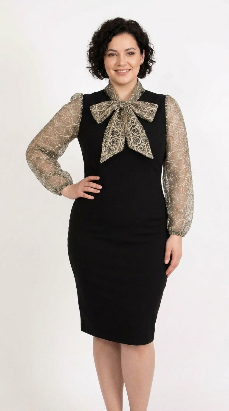 Rochie eleganta cu maneci si esarfa din broderie bej aurie