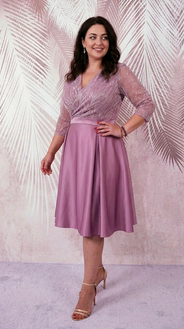 Rochie de ocazie din tafta roz-pruna si tiul cu gliter Sonia