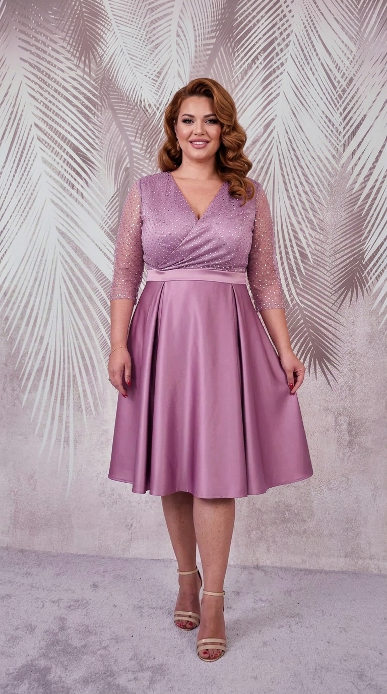 Rochie de ocazie din tafta roz-pruna si tiul cu gliter Lila