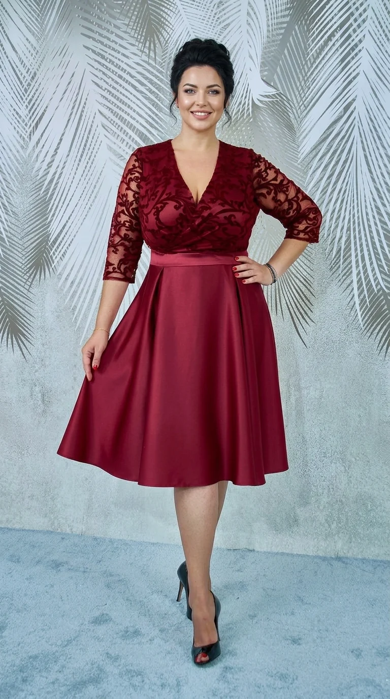 Rochie de ocazie din tafta si broderie catifea visinie Viviana