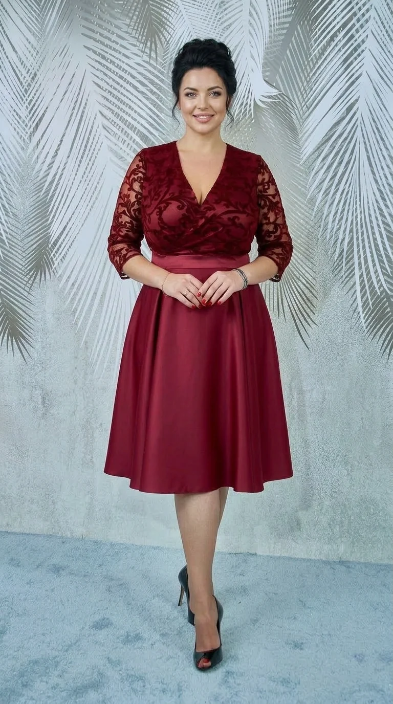 Rochie de ocazie din tafta si broderie catifea visinie Viviana