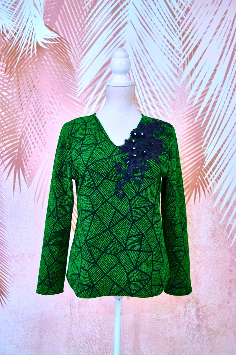 Bluza eleganta verde cu broderie florala 3D Annabella