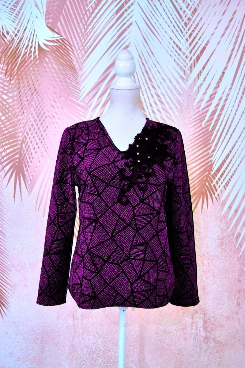 Bluza eleganta mov cu broderie florala 3D Annabella2