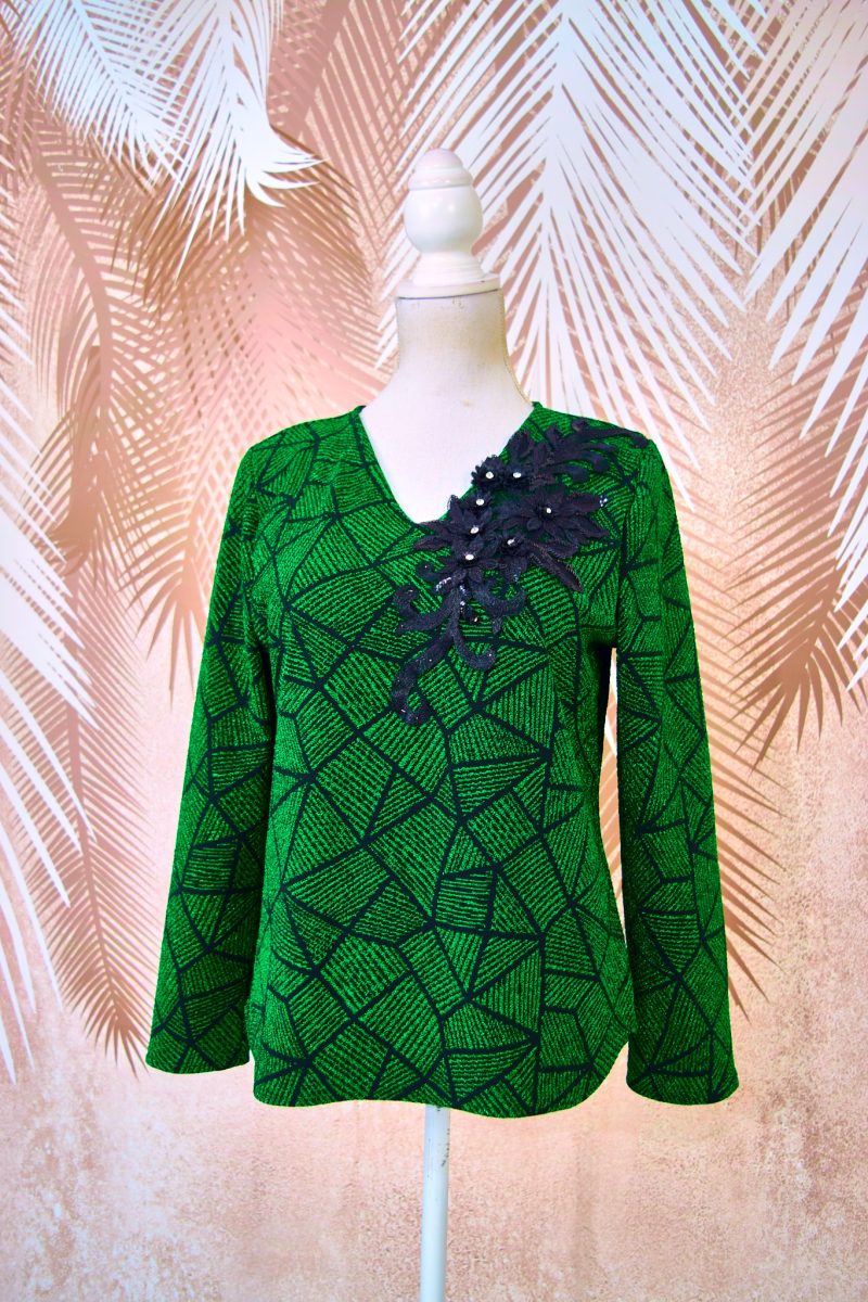 Bluza eleganta verde cu broderie florala 3D Annabella