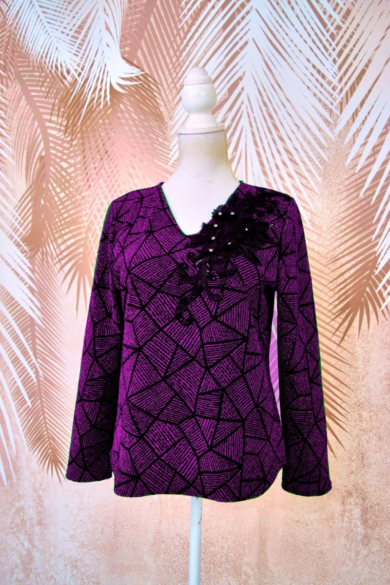 Bluza eleganta mov cu broderie florala 3D Annabella2