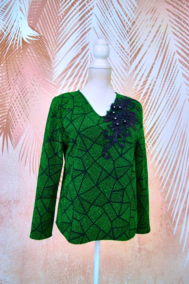 Bluza eleganta verde cu broderie florala 3D Annabella