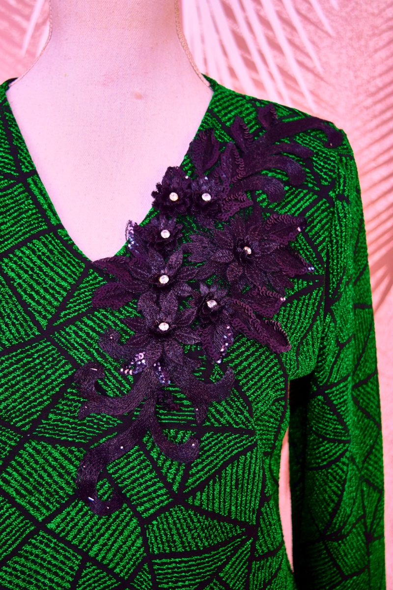Bluza eleganta verde cu broderie florala 3D Annabella