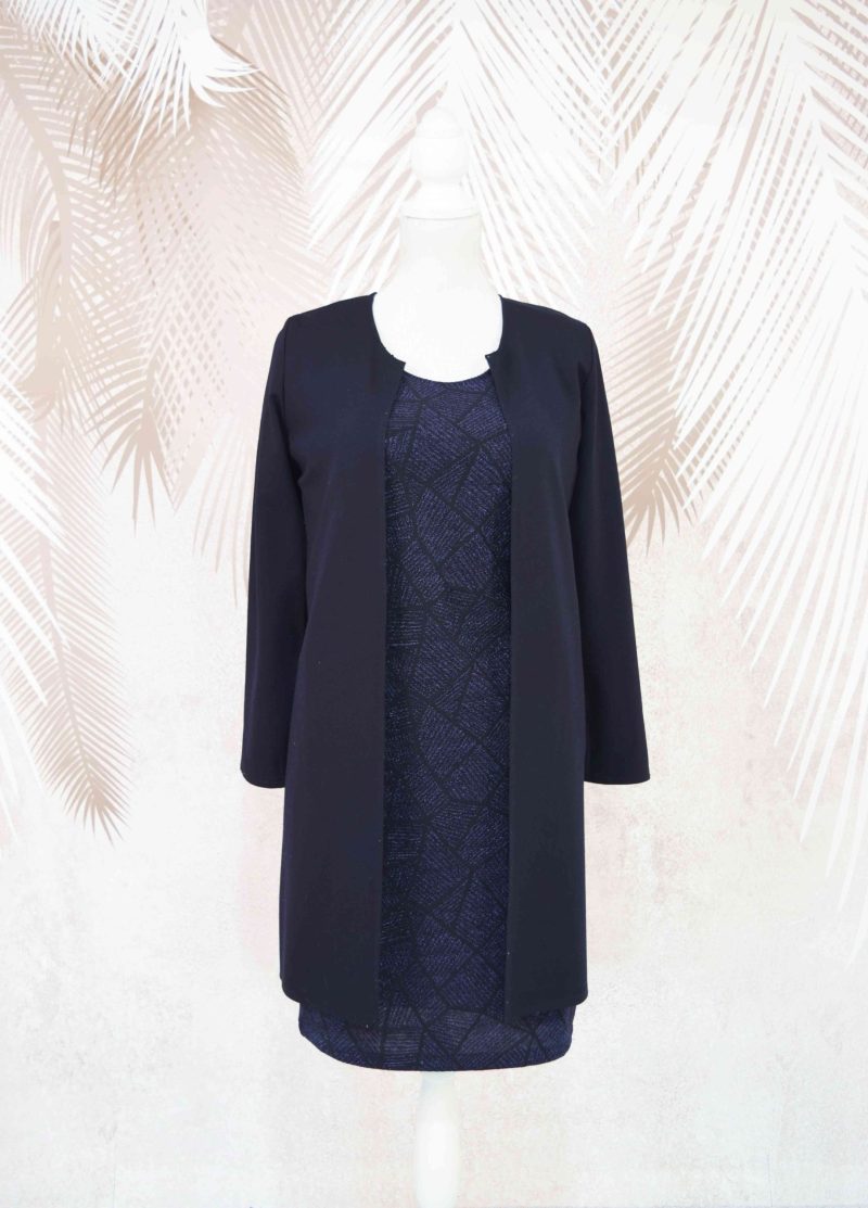 Compleu cardigan negru cu rochie bleumarin Annabella