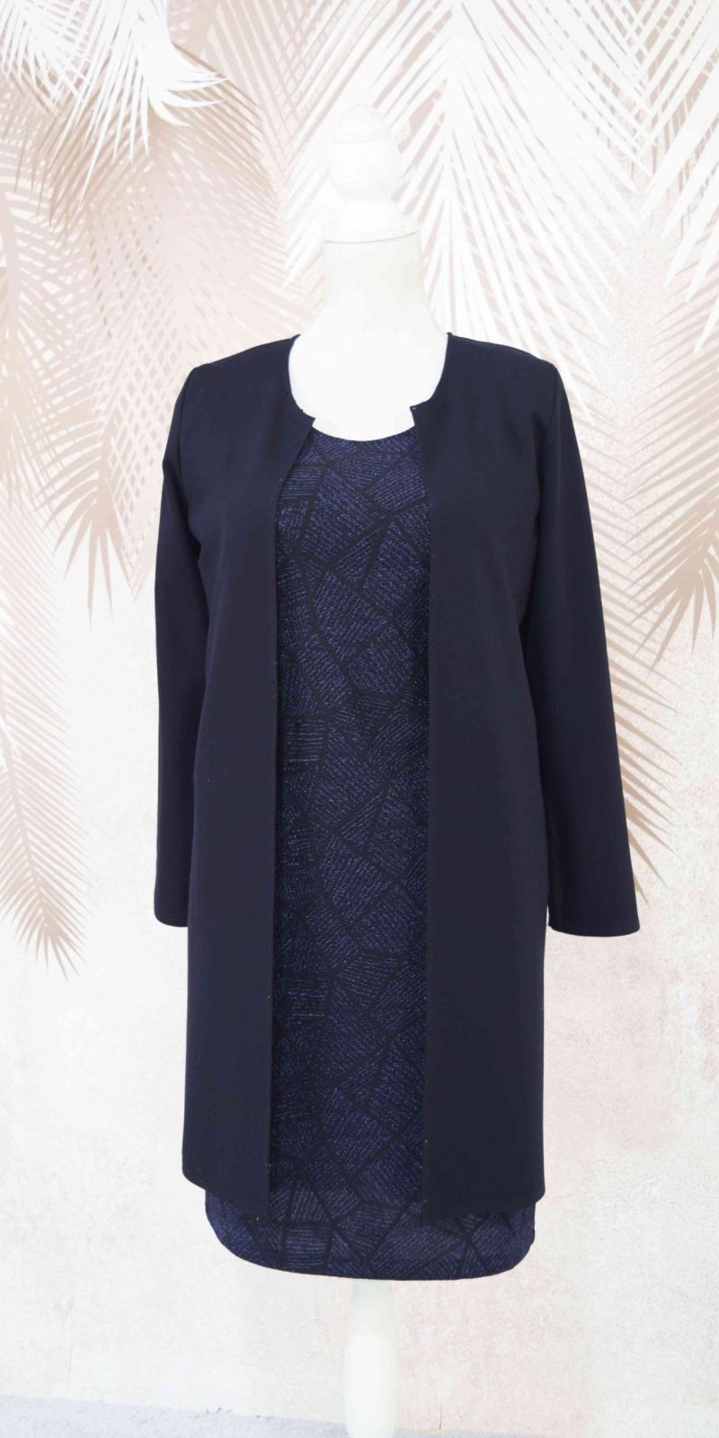Compleu cardigan negru cu rochie bleumarin Annabella