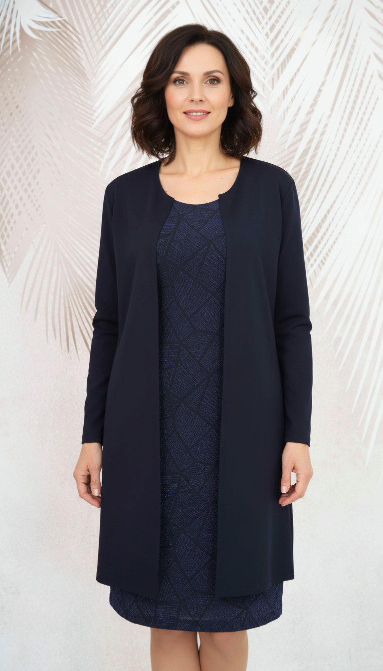 Compleu cardigan negru cu rochie bleumarin Annabella