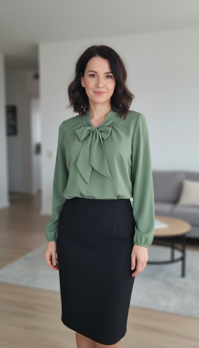 Bluza eleganta kaki cu esarfa