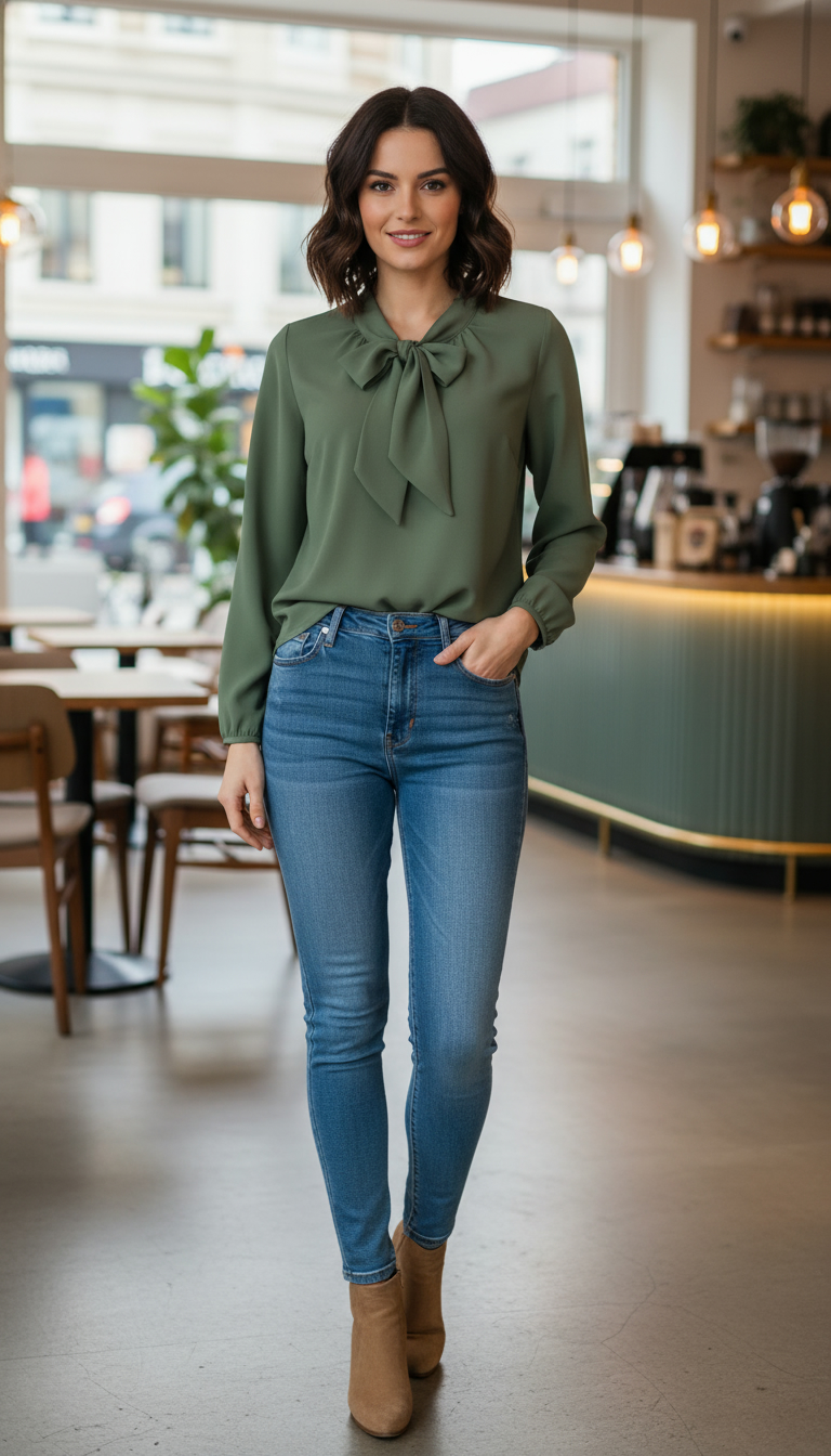 Bluza eleganta kaki cu esarfa