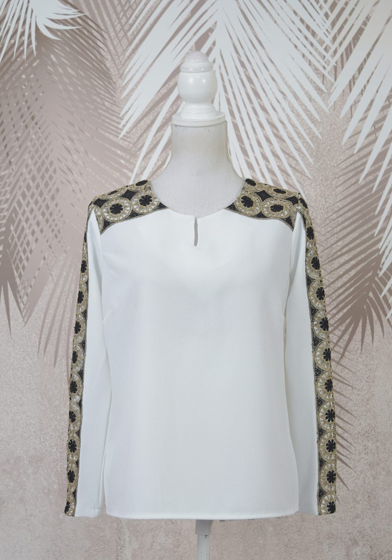 Bluza alba stilizata cu broderie Teodora