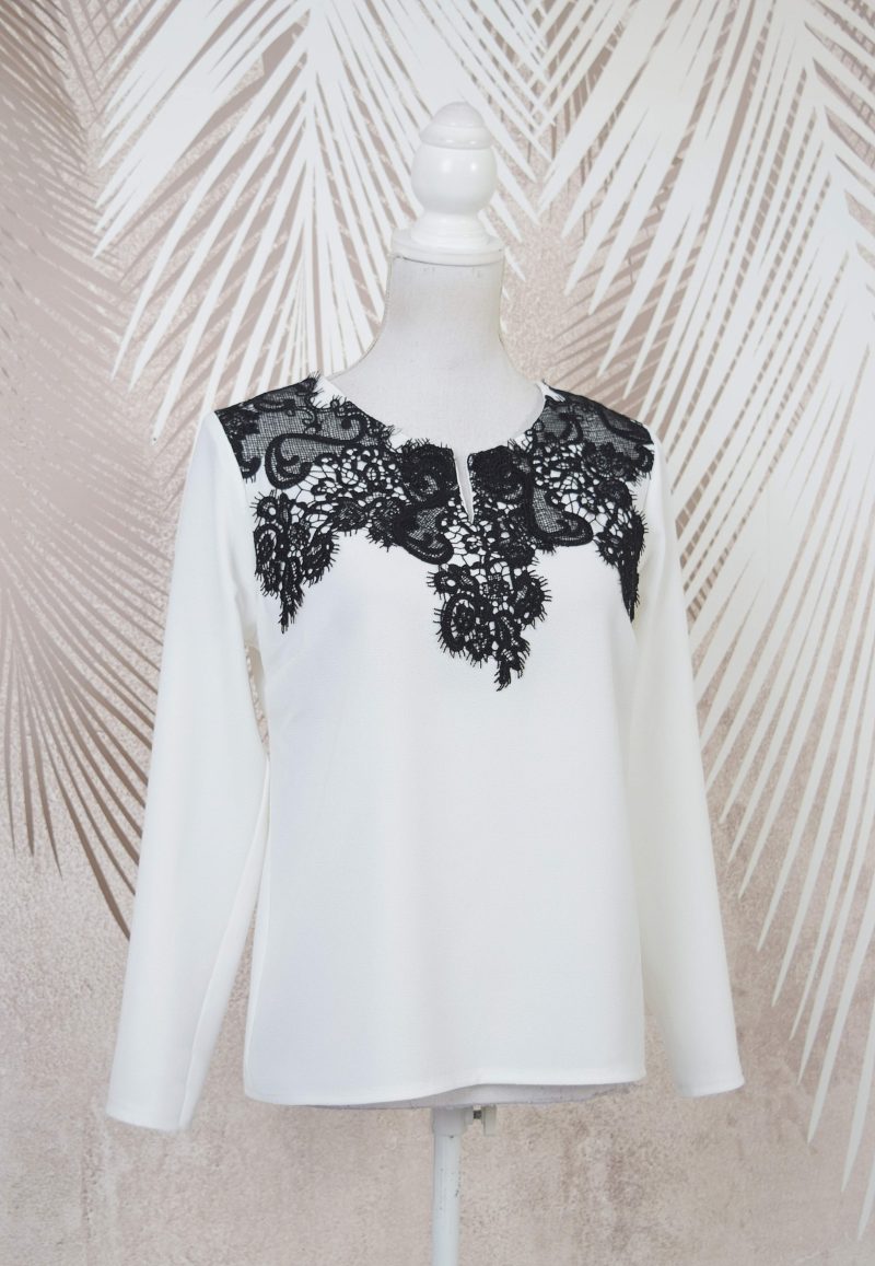 Bluza alba stilizata cu broderie Nadine - imagine 2