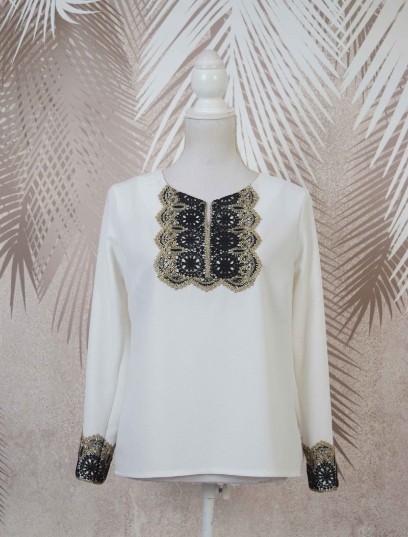 Bluza alba stilizata cu broderie Ania