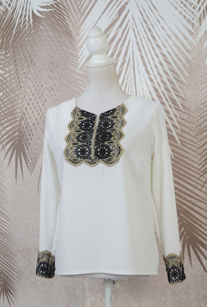 Bluza alba stilizata cu broderie Ania