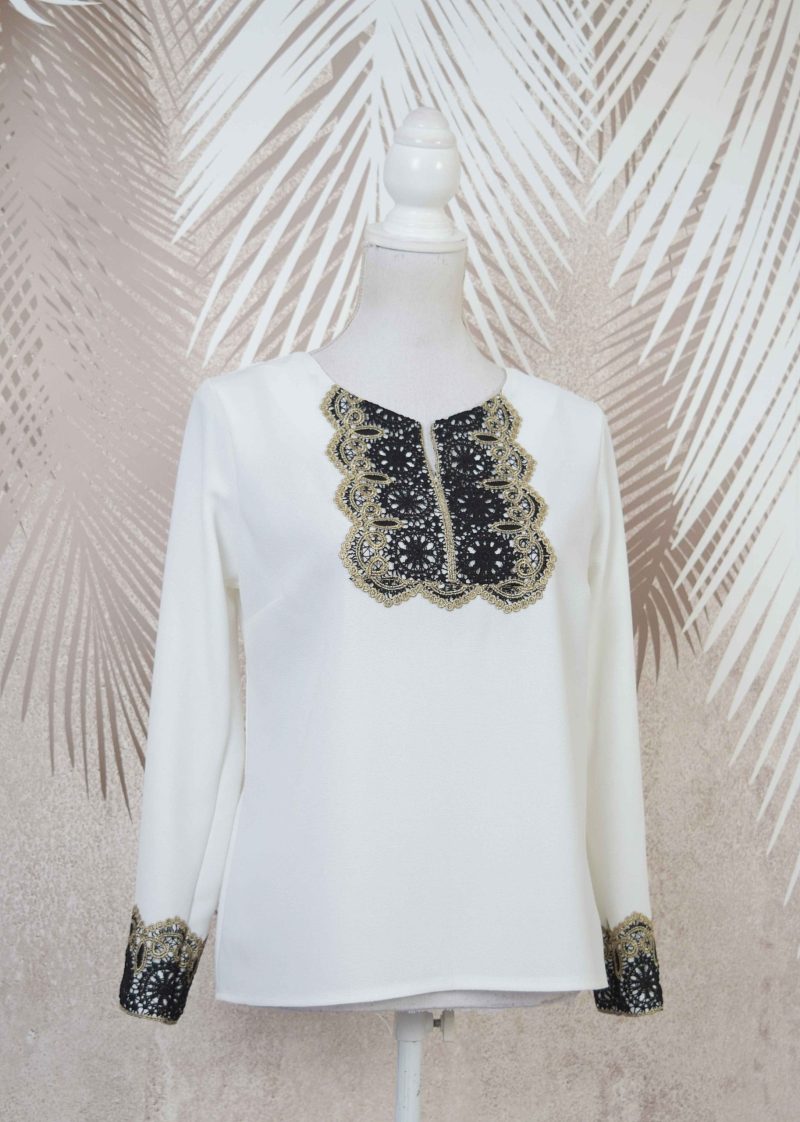 Bluza alba stilizata cu broderie Ania