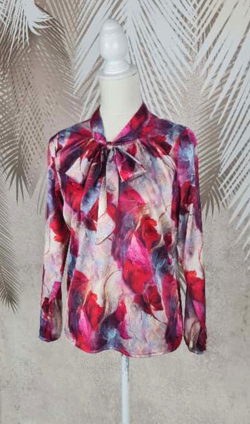 Bluza eleganta cu imprimeu si esarfa Smaranda ciclam