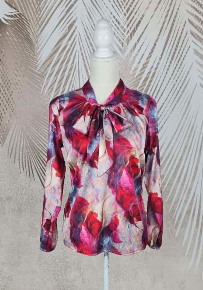Bluza eleganta cu imprimeu si esarfa Smaranda ciclam