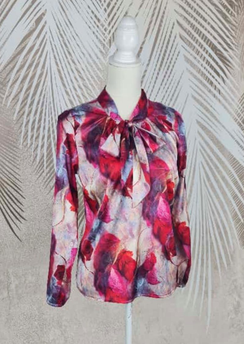 Bluza eleganta cu imprimeu si esarfa Smaranda ciclam