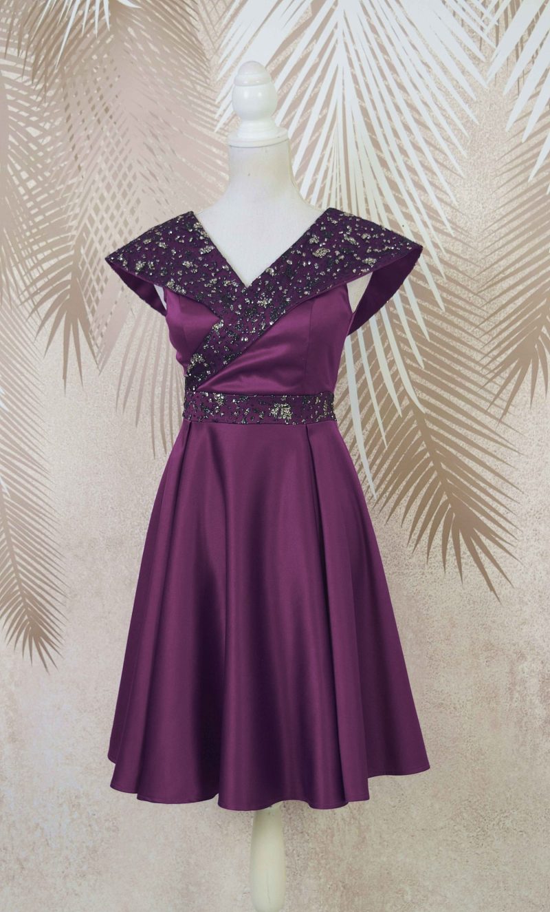 Rochie de ocazie mov din tafta si gliter Victoria