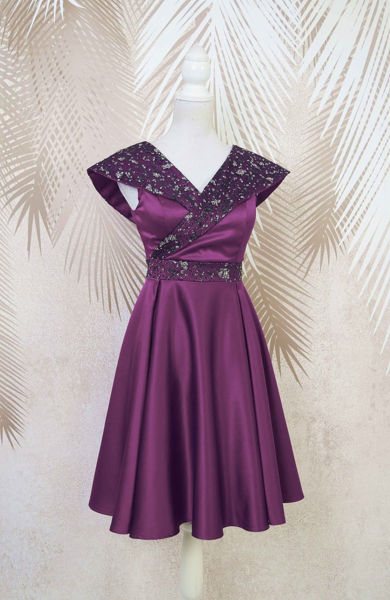 Rochie de ocazie mov din tafta si gliter Victoria