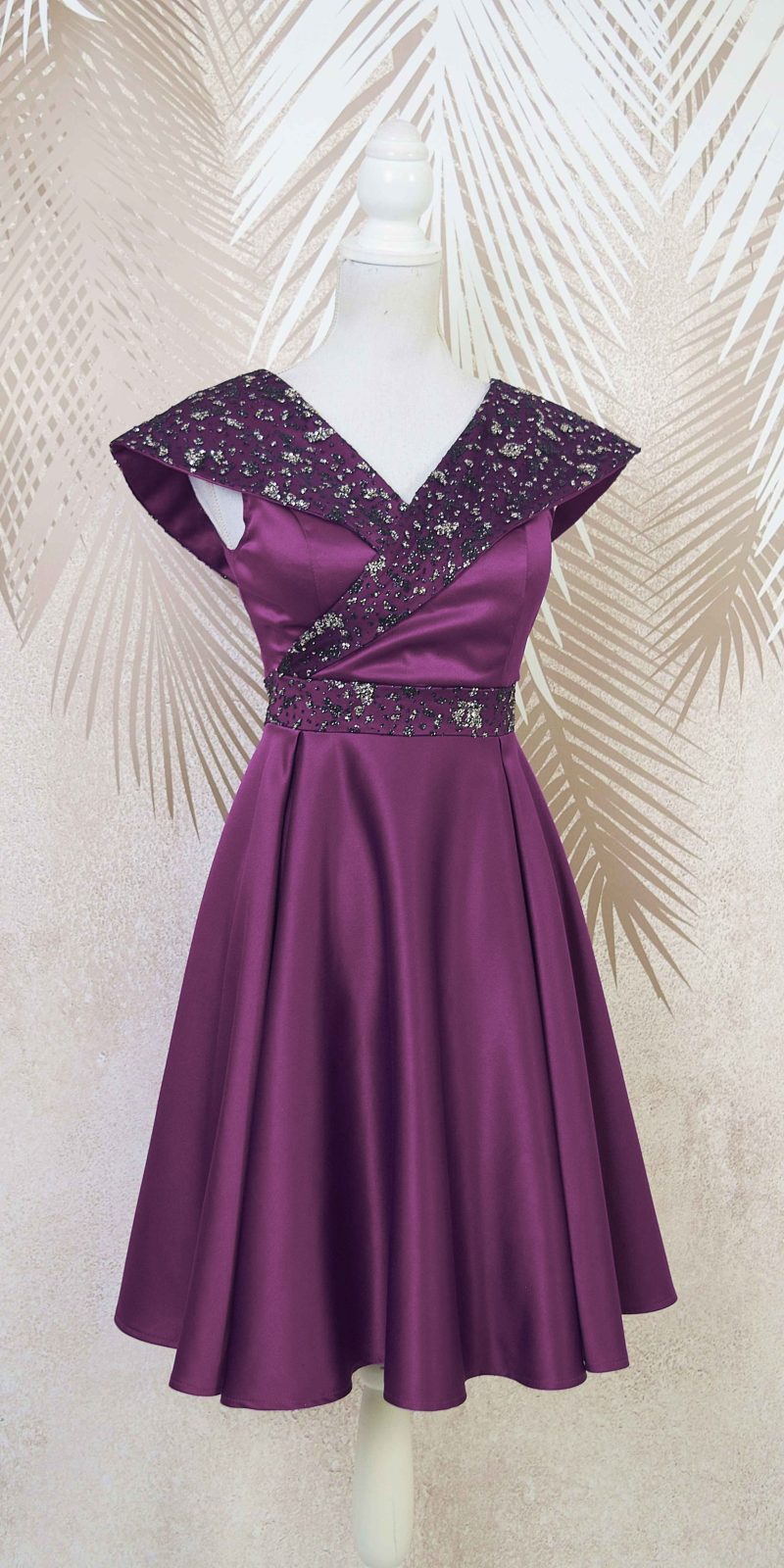 Rochie de ocazie mov din tafta si gliter Victoria
