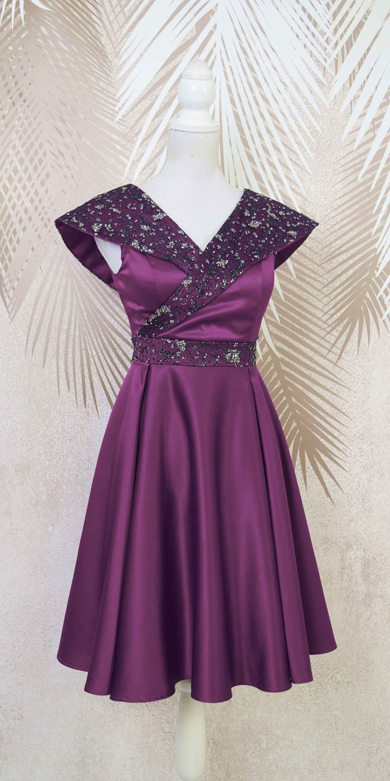 Rochie de ocazie mov din tafta si gliter Victoria