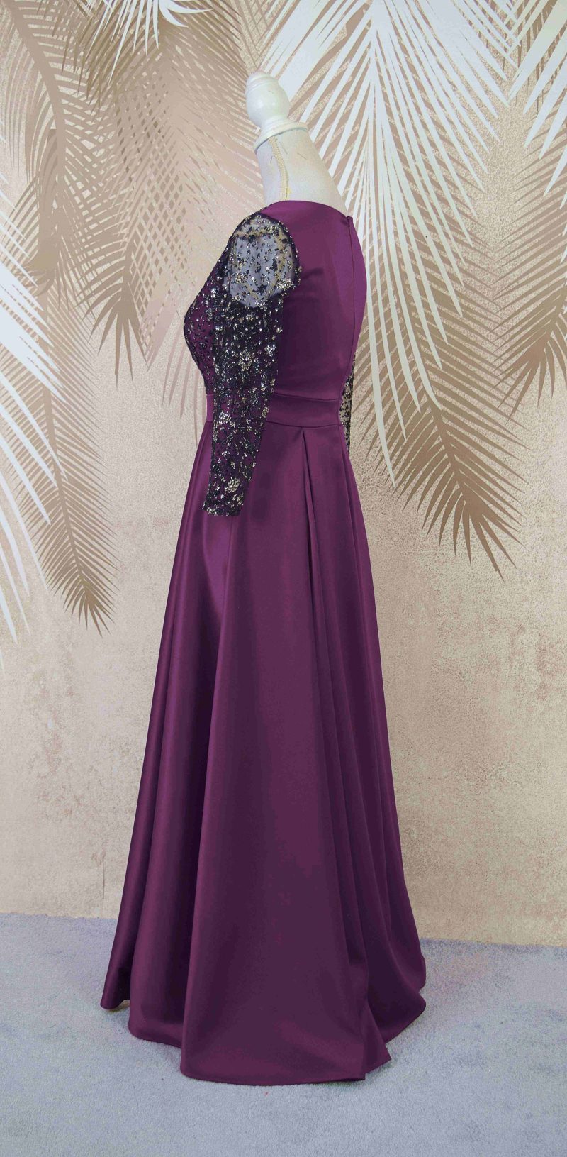 Rochie lunga din tafta mov cu tulle cu gliter Noelia