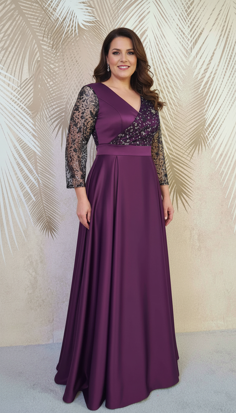 Rochie lunga din tafta mov-pruna cu tulle cu gliter Noelia