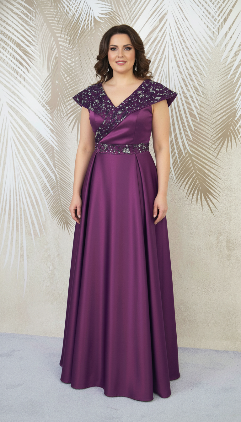 Rochie lunga mov-pruna din tafta si gliter Victoria