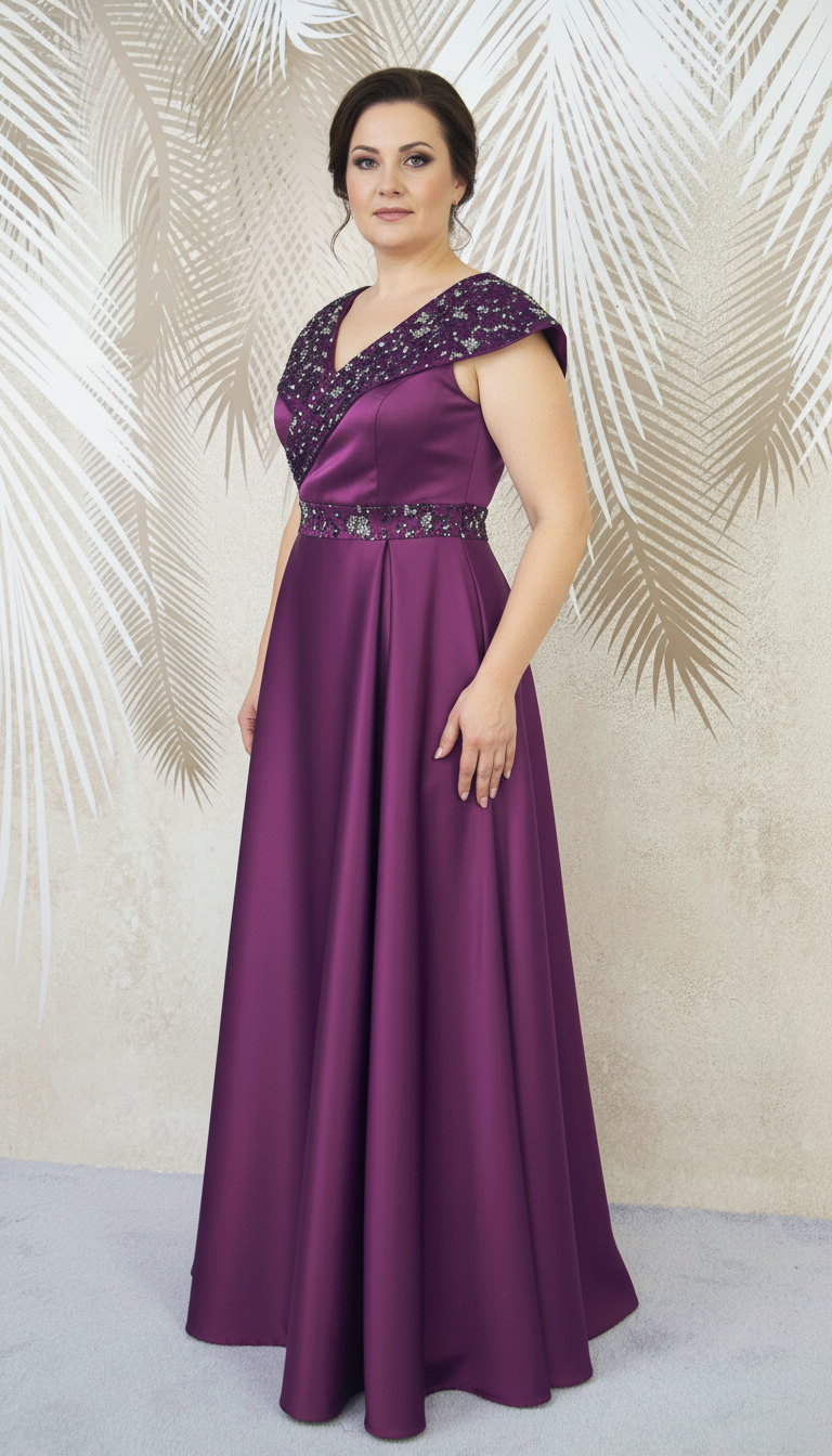 Rochie lunga mov-pruna din tafta si gliter Victoria
