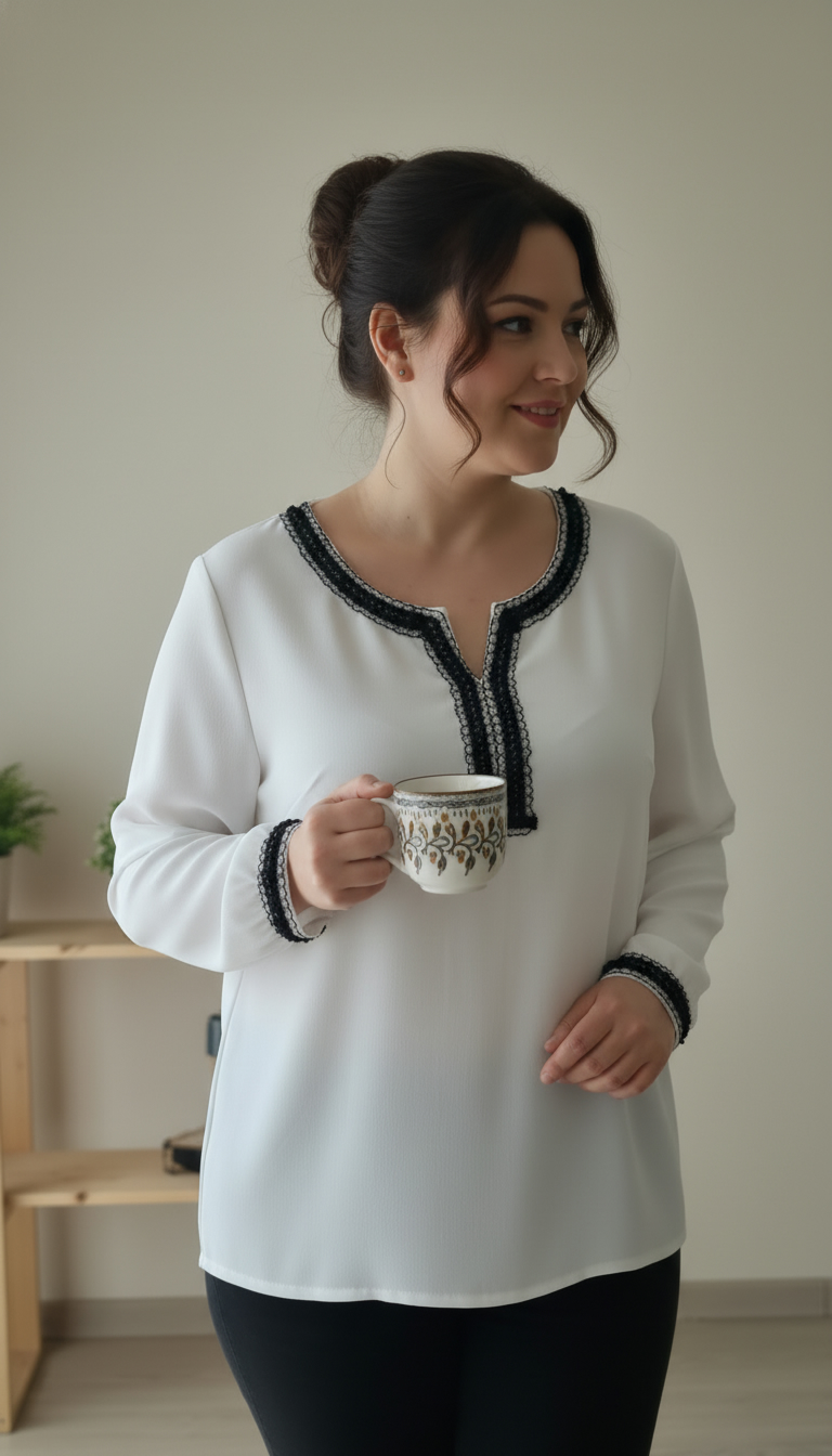 Bluza alba stilizata cu broderie neagra Sofia