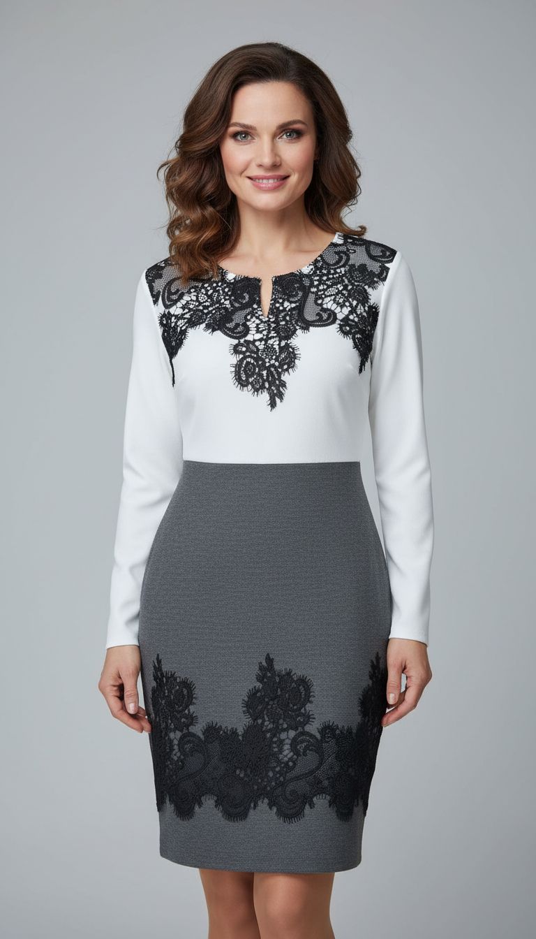 Compleu bluza alba stilizata si fusta gri cu broderie Nadine