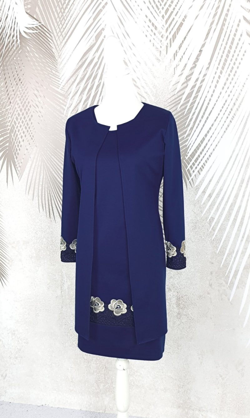 Compleu elegant bleumarin cu broderie Melania