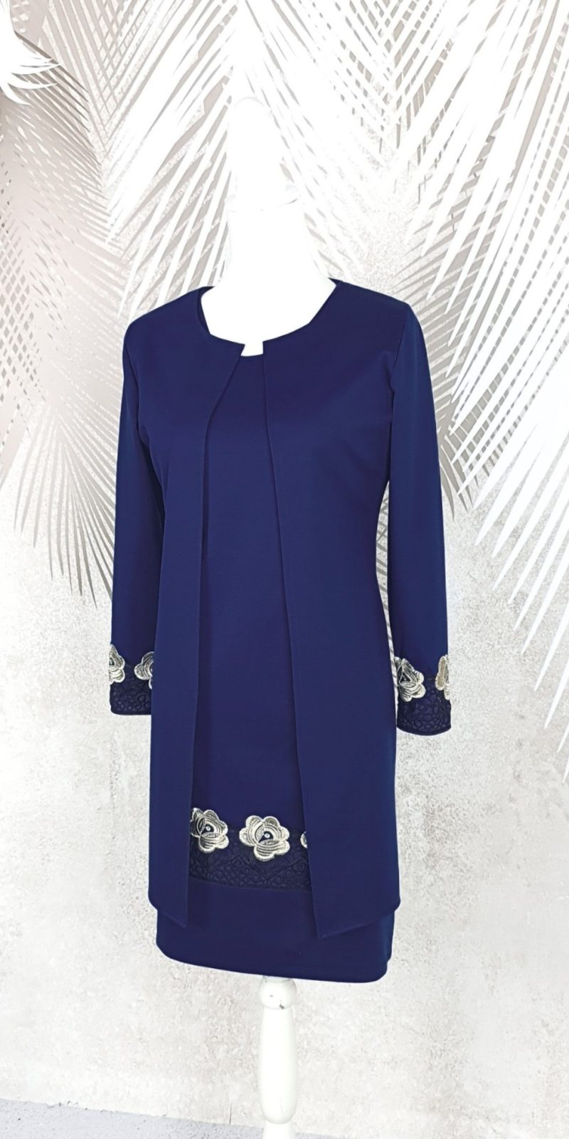 Compleu elegant bleumarin cu broderie Melania