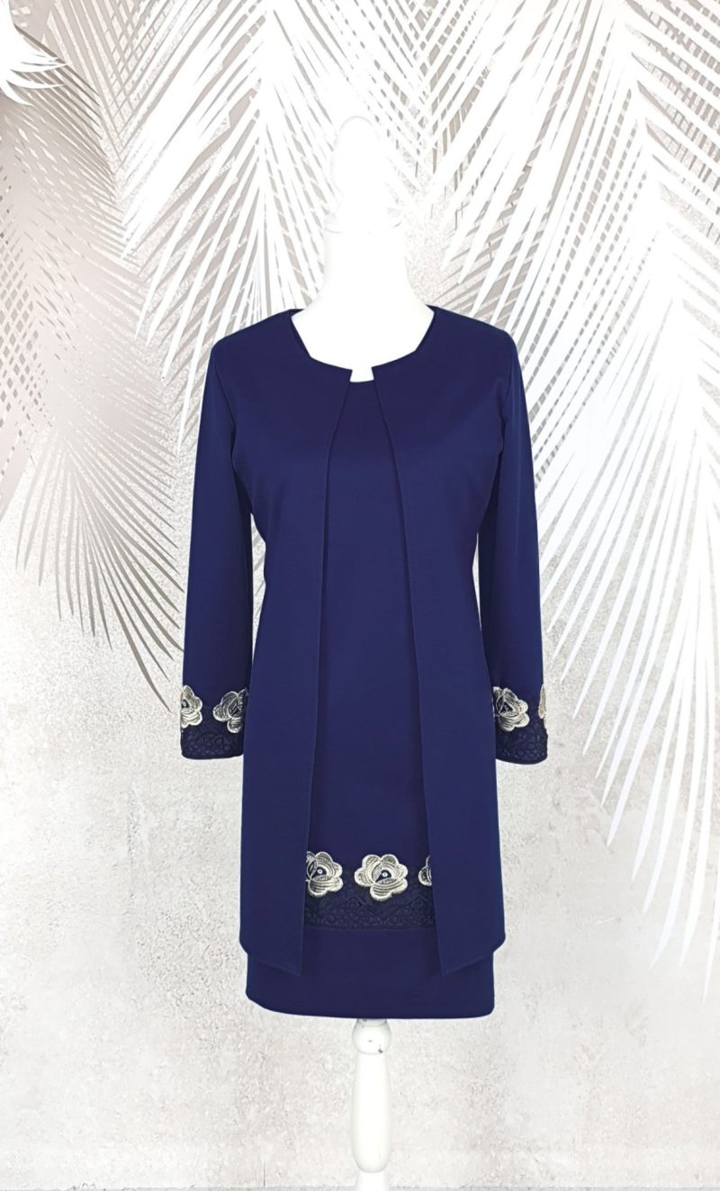 Compleu elegant bleumarin cu broderie Melania
