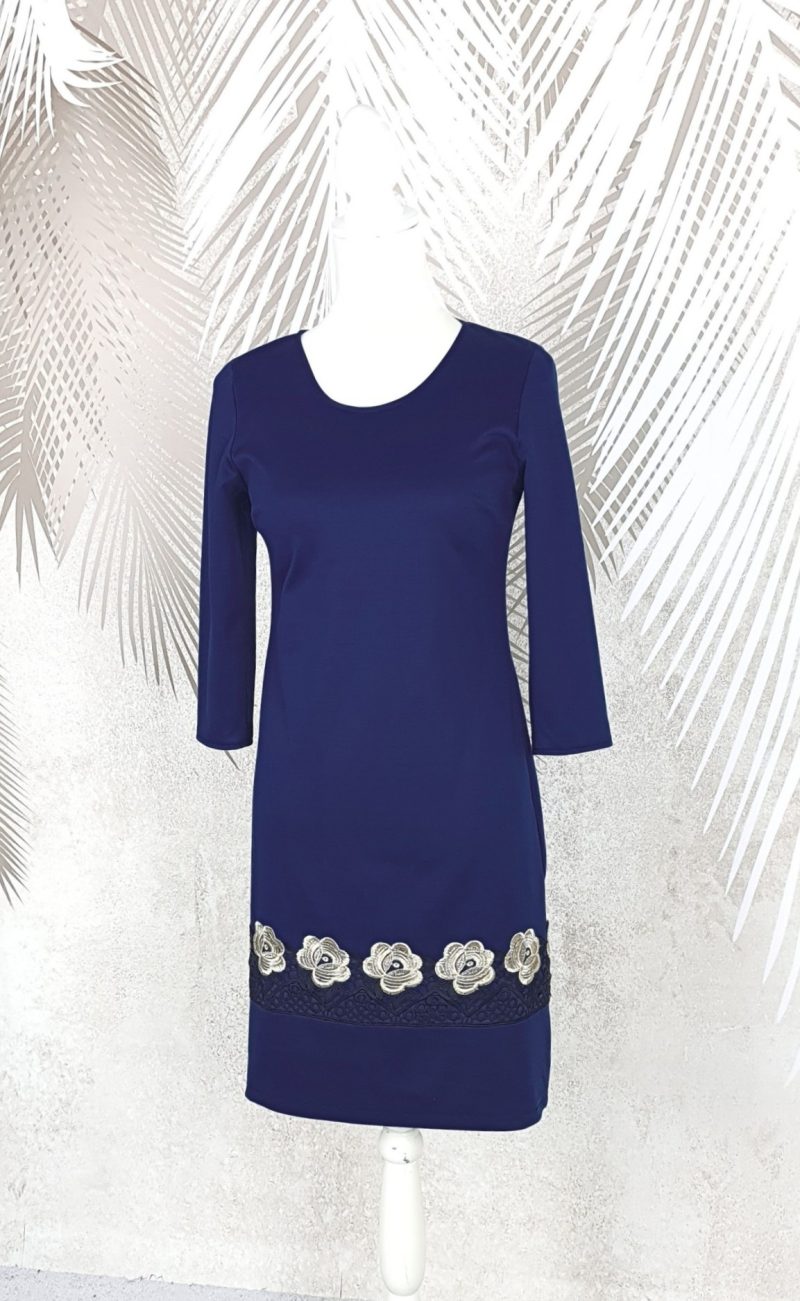 Rochie eleganta bleumarin cu broderie Melania
