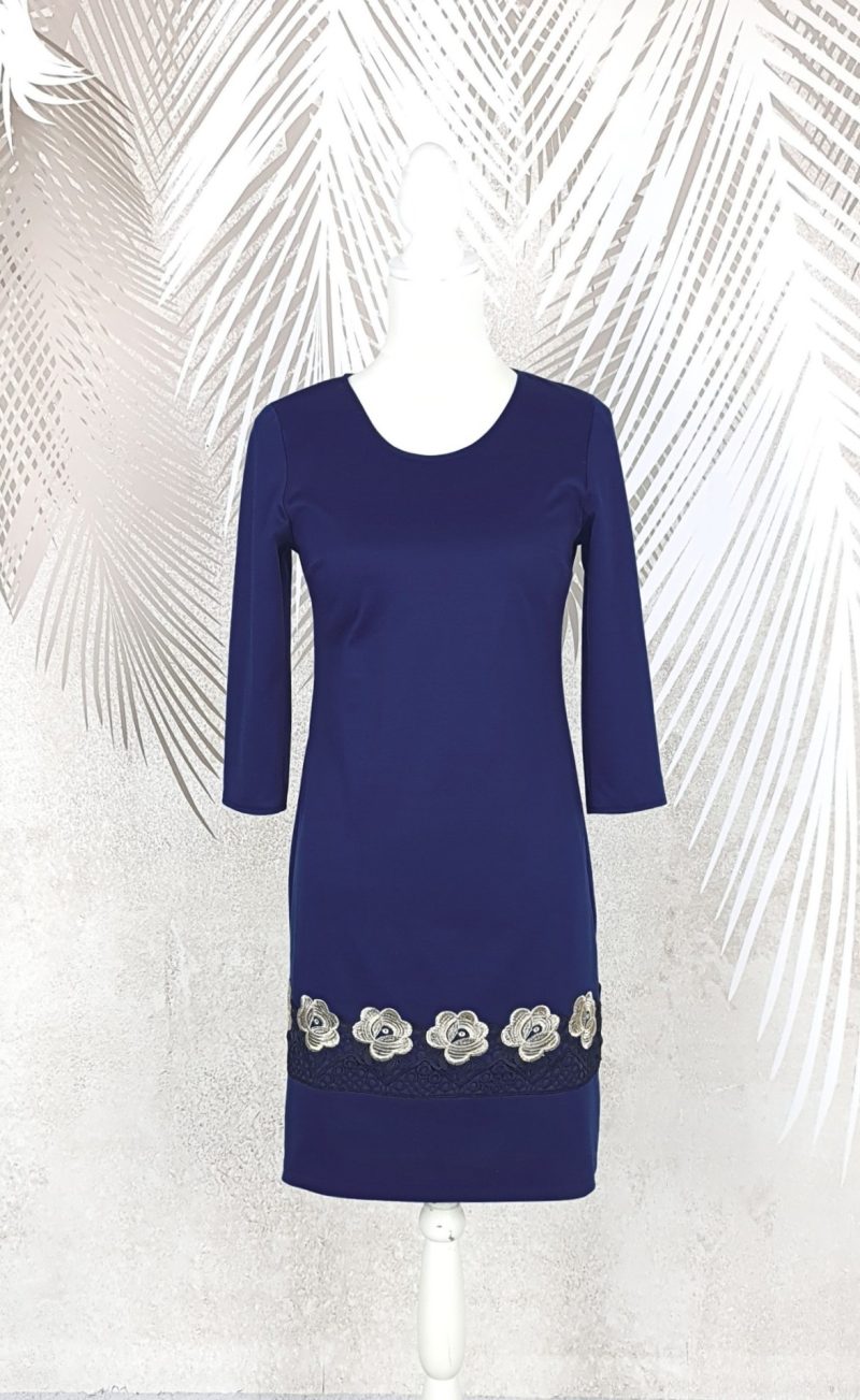 Rochie eleganta bleumarin cu broderie Melania