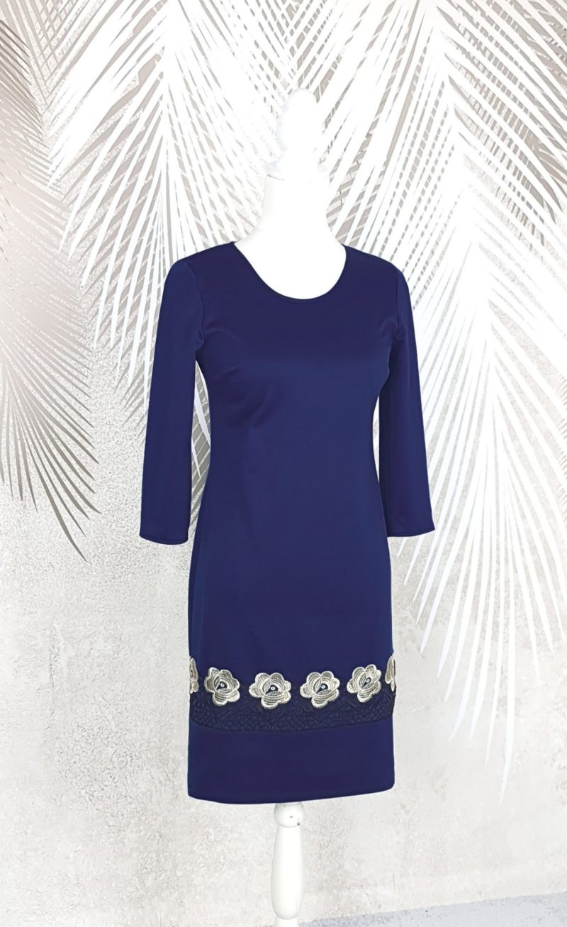 Rochie eleganta bleumarin cu broderie Melania